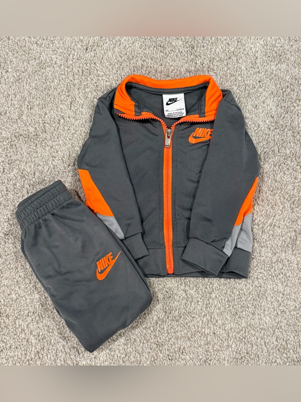 Nike Baby 12M Gray Orange Track Jacket & Pants Set